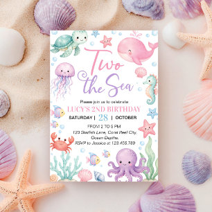 Cute Ocean Animals Two the Sea Birthday Invitation