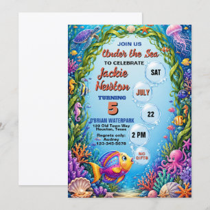Cute Ocean Animals Under the Sea Birthday Party Invitation
