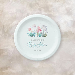 Cute Ocean Animals Under The Sea Boy Baby Shower Paper Plate