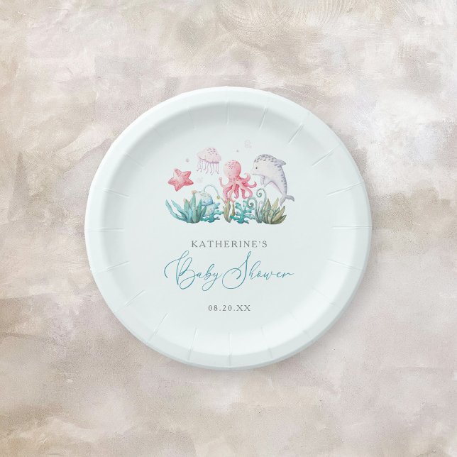 Cute Ocean Animals Under The Sea Boy Baby Shower Paper Plate (Creator Uploaded)