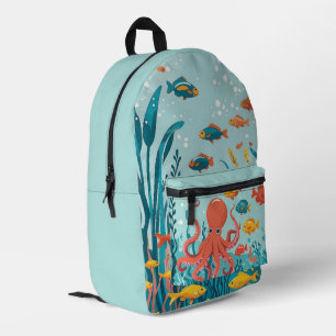 Cute Ocean Animals Underwater Octopus and Fish Pat Printed Backpack