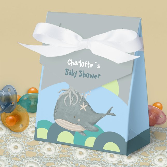 Cute Ocean Animals Whale Squid Blue Baby Shower Favour Box (Cute Ocean Animals Whale Squid Blue Baby Shower Favor Boxes ©Susanne Sachers - Sunny Mind Design 🌞)