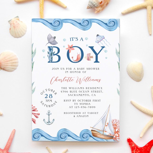 Cute Ocean Baby Shower Its a Boy Invitation (Creator Uploaded)