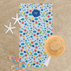 Cute ocean beach collage custom monogram  towel