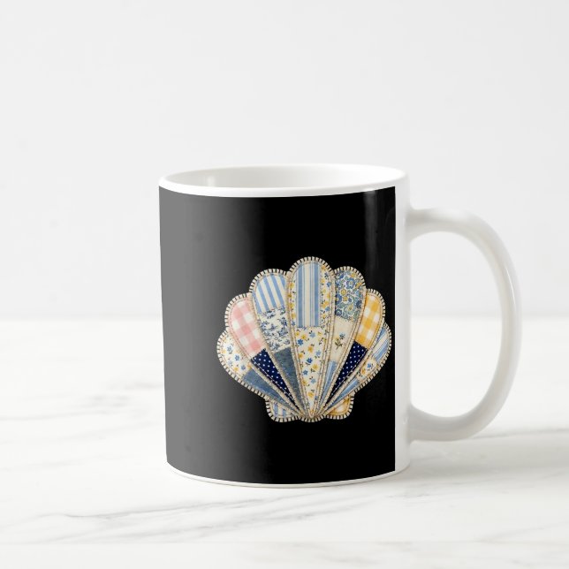 Cute Ocean Beach Summer Patchwork Seashell Coffee Mug (Right)