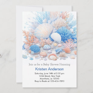 Cute Ocean Blissful Seashell Boho Boy Baby Shower Invitation
