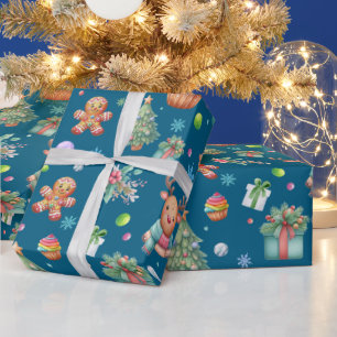 Cute Ocean Blue Christmas Pattern Holiday Cheer Wrapping Paper