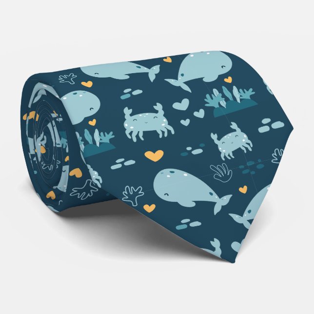 Cute Ocean Creatures Sea Life Neck Tie (Rolled)