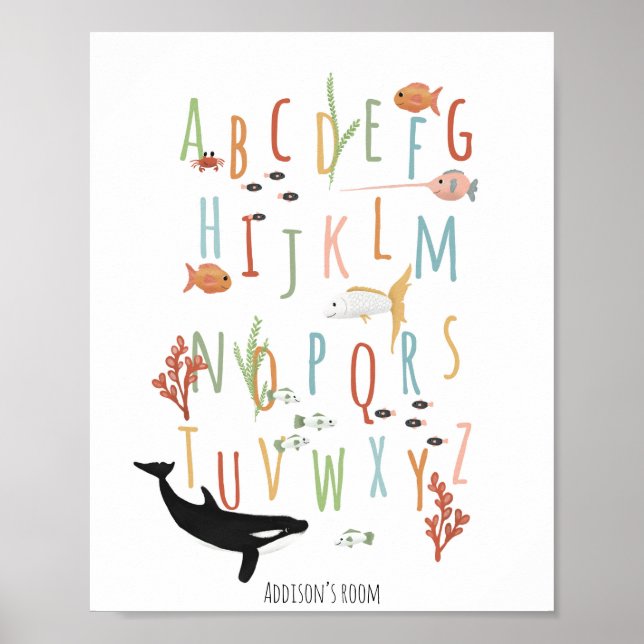 Cute Ocean Educational Alphabet Neutral Nursery Poster (Front)