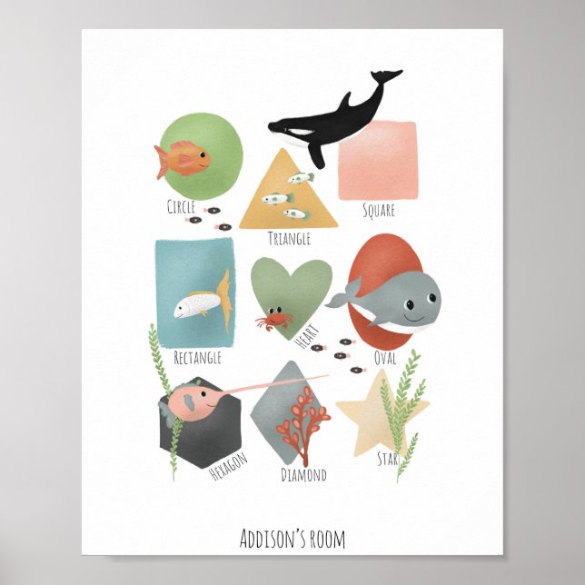 Cute Ocean Educational Shapes Neutral Nursery Poster (Front)