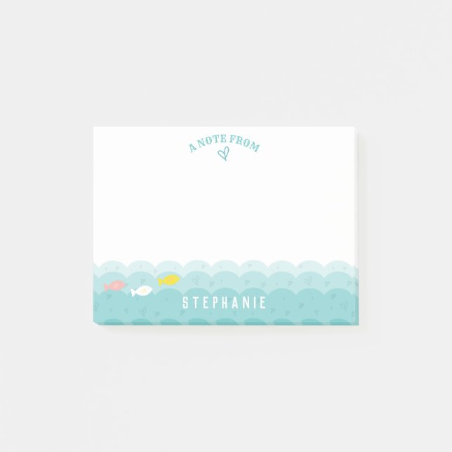 Cute Ocean Fish Hearts Whimsical | Personalised Post-it Notes (Front)