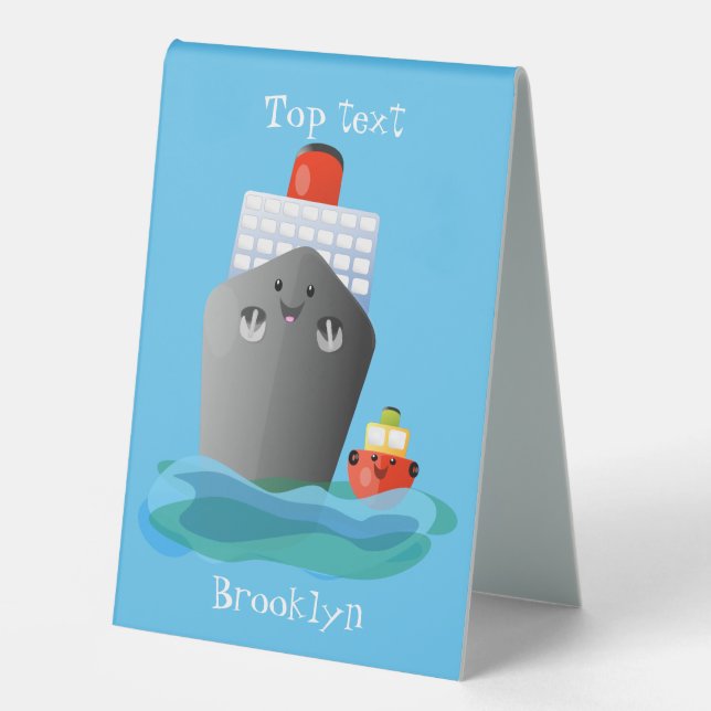 Cute ocean liner ship tug cartoon illustration (Front)