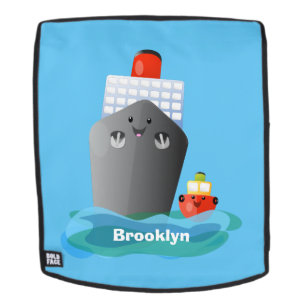 Cute ocean liner ship tug cartoon illustration backpack