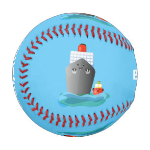 Cute ocean liner ship tug cartoon illustration baseball