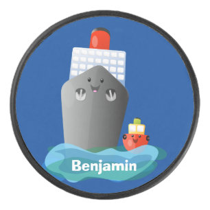 Cute ocean liner ship tug cartoon illustration hockey puck
