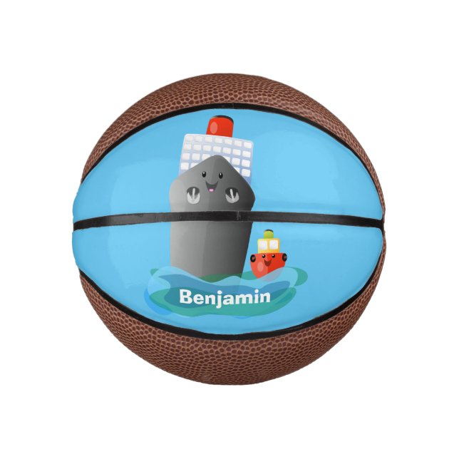 Cute ocean liner ship tug cartoon illustration mini basketball (Front)