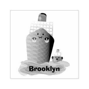 Cute ocean liner ship tug cartoon illustration rubber stamp