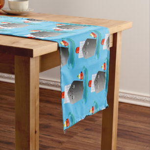 Cute ocean liner ship tug cartoon illustration short table runner