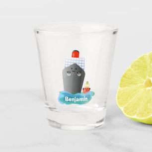 Cute ocean liner ship tug cartoon illustration shot glass