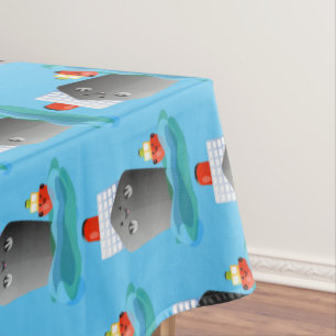 Cute ocean liner ship tug cartoon illustration tablecloth