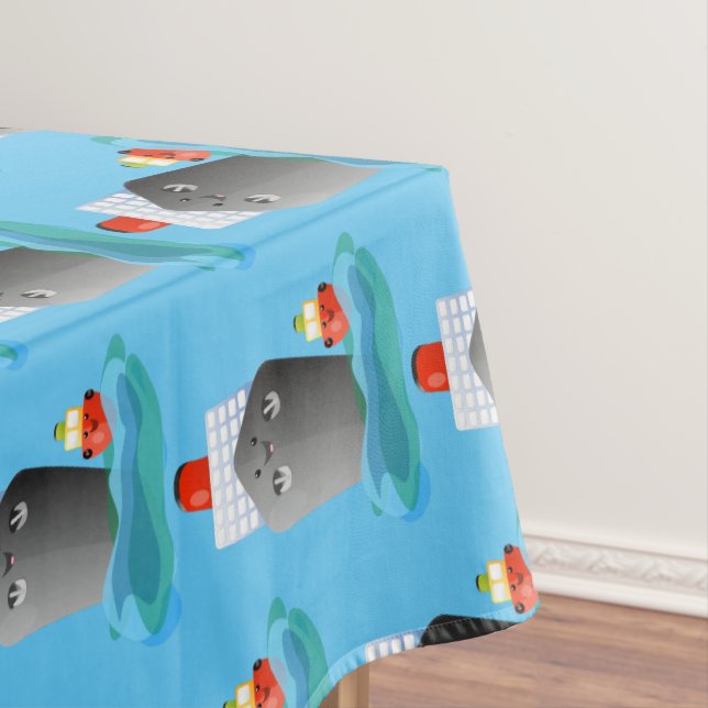 Cute ocean liner ship tug cartoon illustration tablecloth (In Situ)
