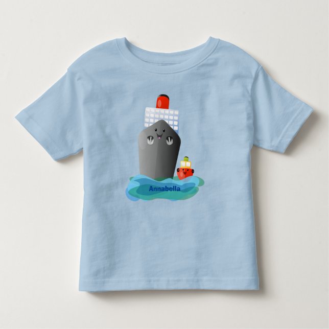 Cute ocean liner ship tug cartoon illustration toddler T-Shirt (Front)