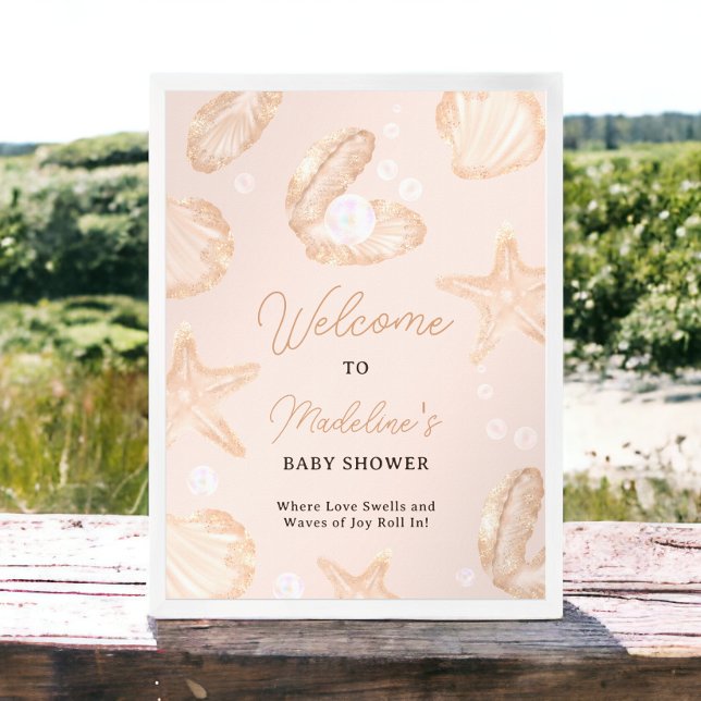 Cute ocean little pearl baby shower welcome poster (Cute ocean little pearl baby shower welcome poster)