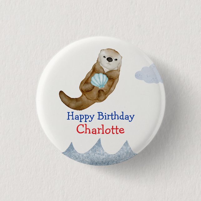 Cute Ocean Otter Scallops Birthday party 3 Cm Round Badge (Front)