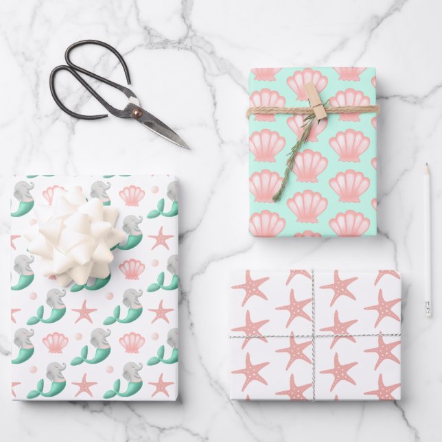 Cute Ocean Pattern Wrapping Paper Sheet (Front)