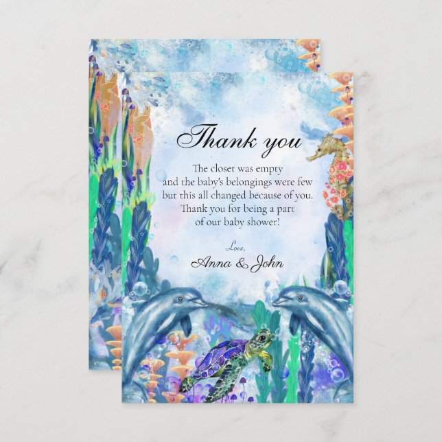 Cute Ocean Sea Animals Thank You Card (Front/Back)