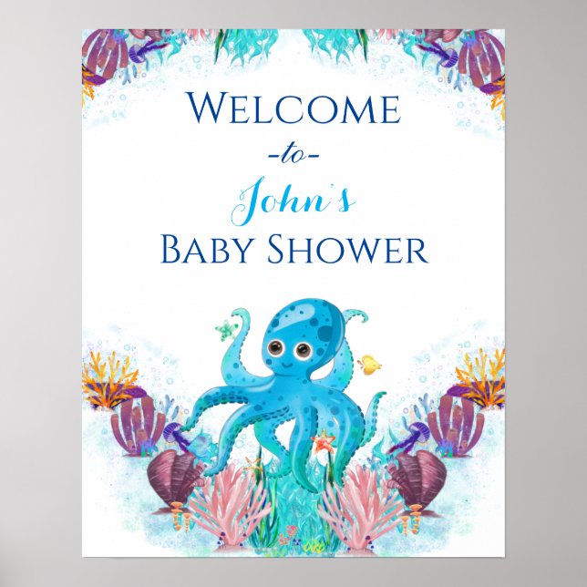 Cute Ocean Sea baby Octopus colourful Welcome  Pos Poster (Front)