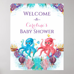 Cute Ocean Sea baby Twin Octopus colourful Welcome Poster