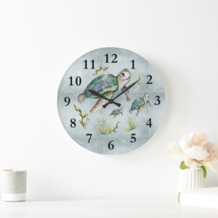 Cute Ocean Sea Creatures Turtle Baby Nursery Kids Large Clock