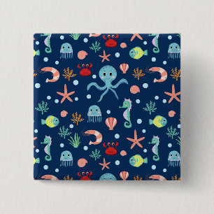 Cute Ocean Sea Life Pattern 15 Cm Square Badge