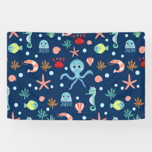 Cute Ocean Sea Life Pattern Banner