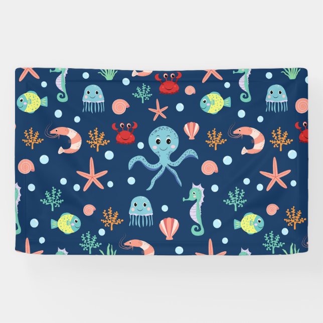 Cute Ocean Sea Life Pattern Banner (Horizontal)