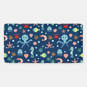 Cute Ocean Sea Life Pattern Banner