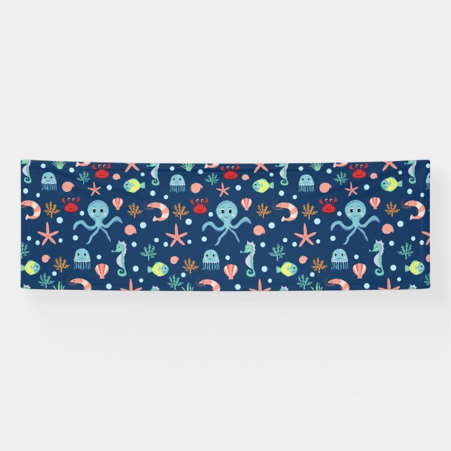 Cute Ocean Sea Life Pattern Banner (Horizontal)