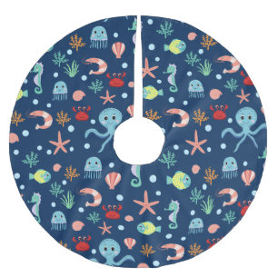 Cute Ocean Sea Life Pattern Brushed Polyester Tree Skirt