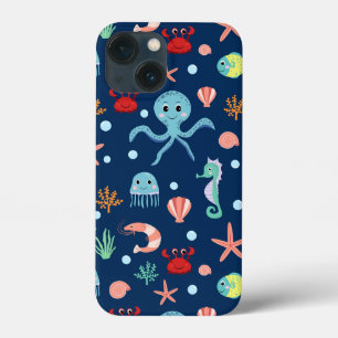 Cute Ocean Sea Life Pattern iPhone 13 Mini Case