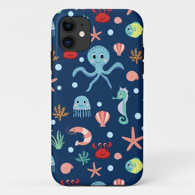 Cute Ocean Sea Life Pattern Case-Mate iPhone Case (Back)