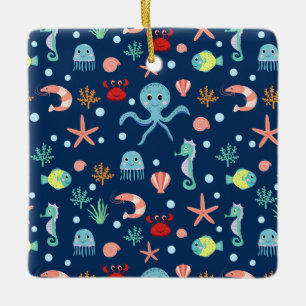 Cute Ocean Sea Life Pattern Ceramic Ornament