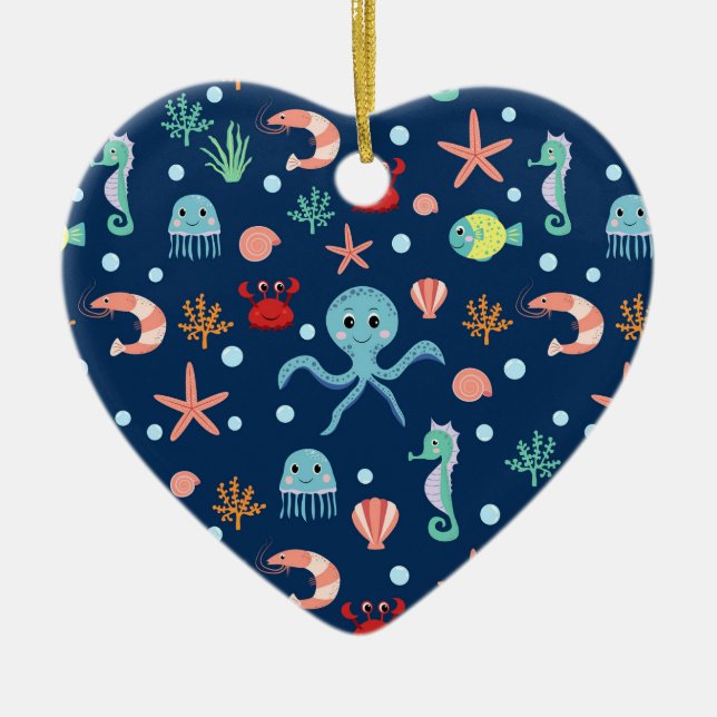 Cute Ocean Sea Life Pattern Ceramic Ornament (Front)