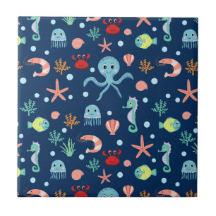 Cute Ocean Sea Life Pattern Ceramic Tile