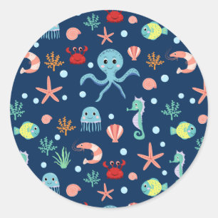 Cute Ocean Sea Life Pattern Classic Round Sticker