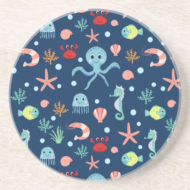 Cute Ocean Sea Life Pattern Coaster (Front)