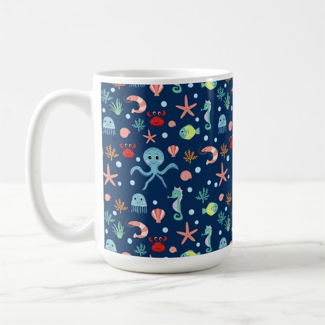 Cute Ocean Sea Life Pattern Coffee Mug (Left)