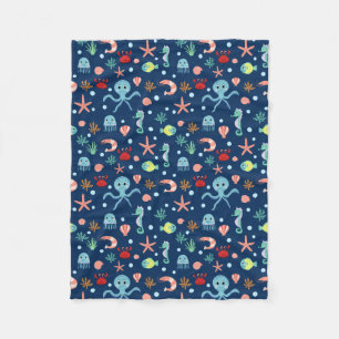 Cute Ocean Sea Life Pattern Fleece Blanket