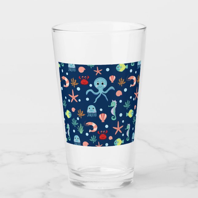 Cute Ocean Sea Life Pattern Glass (Front)