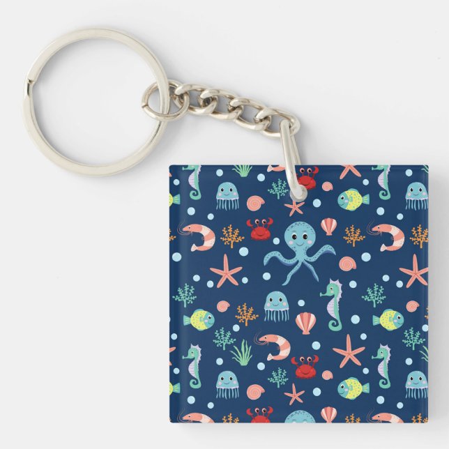 Cute Ocean Sea Life Pattern Key Ring (Front)